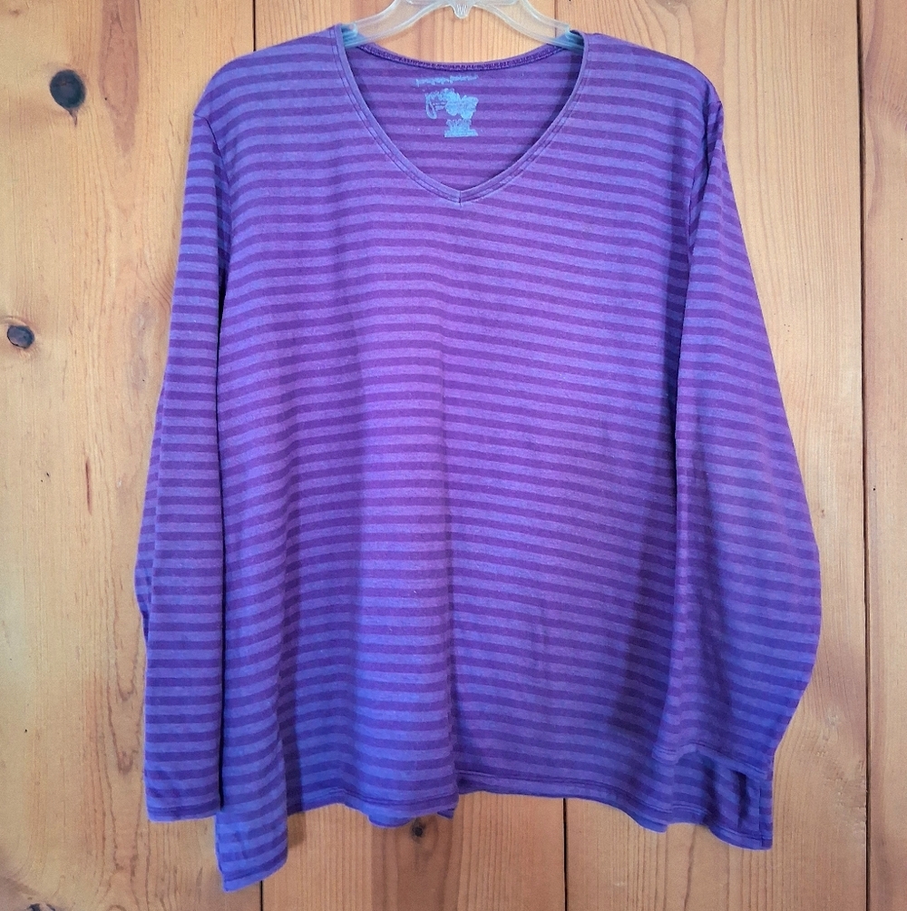 Just My Size Striped V-Neck Long Sleeve Shirt